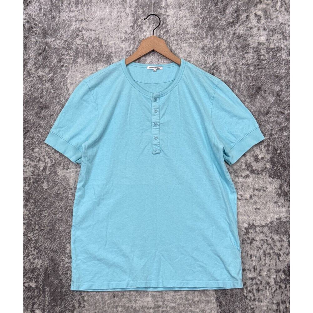 Cotton Citizen Shirt XL Mens Light Blue Short Sleeve Henley